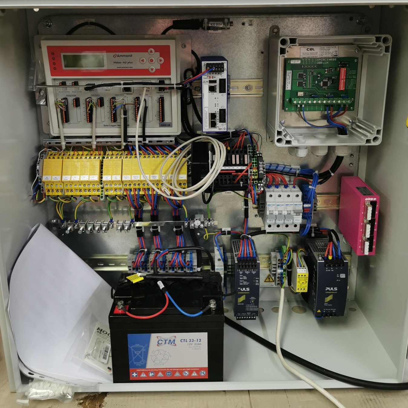 Typical data logger panel for onshore met-tower by Ammonit